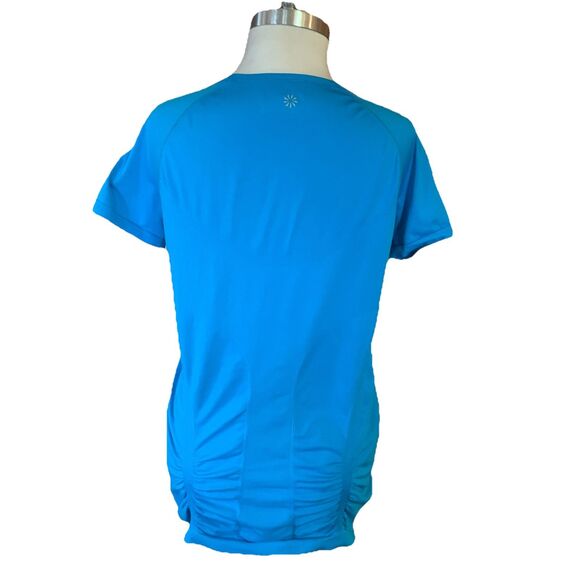 Athleta Fastest Track Tee Rare Teal Top Scoop Neck Ruched Sz XL Gym Run Athletic - Picture 6 of 12